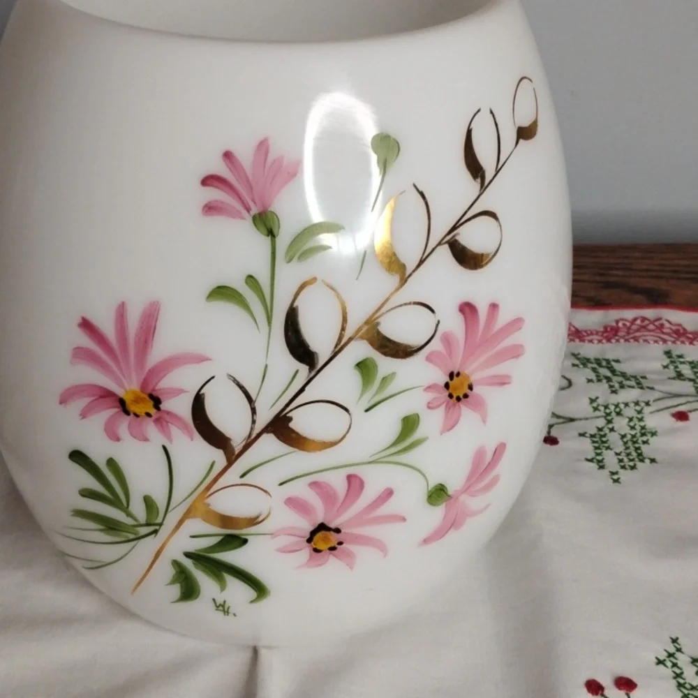 Floral White Glass Vase with Pink Accents - Picture 2 of 3
